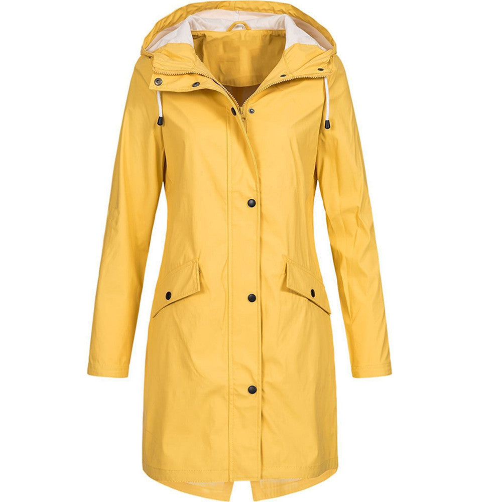 Women’s Rain Jacket – Water-Resistant – Relaxed Fit – Hooded – Mid-Thigh Length – Zip Front