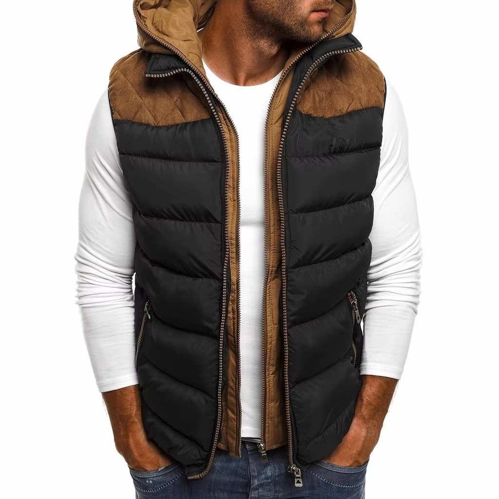 TrendAura Men's Hooded Winter Sleeveless Puffer Vest With Embroidery Warm Zip Up Quilted Jacket