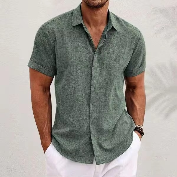 TrendAura Men's Short Sleeve Linen Shirt for Summer Lightweight Breathable Cool Comfort