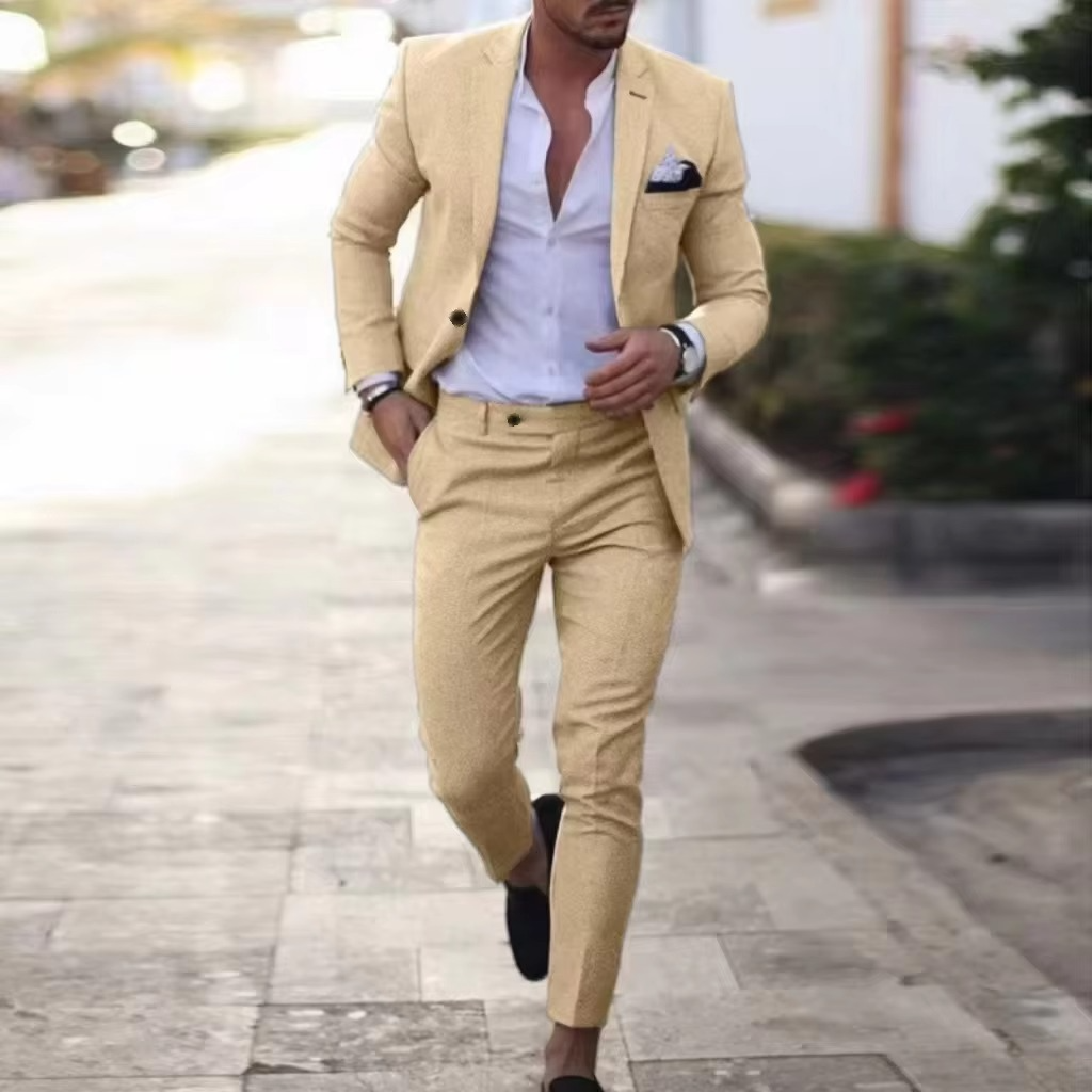 TrendAura Men's Breathable Linen Two Piece Blazer And Pants Suit Set For Weddings Beach Parties Summer Events