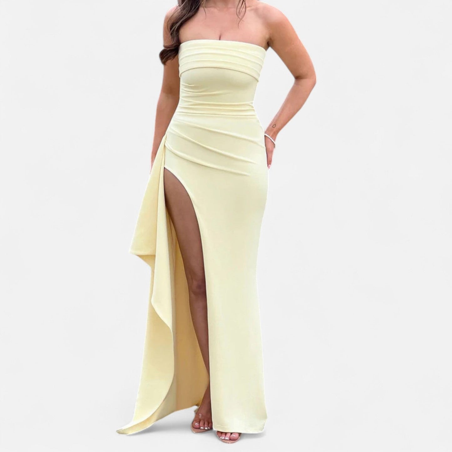 Ancienne Monde | Strapless Dress with High Slit for Women – Bold Elegance, Contemporary Evening Glamour