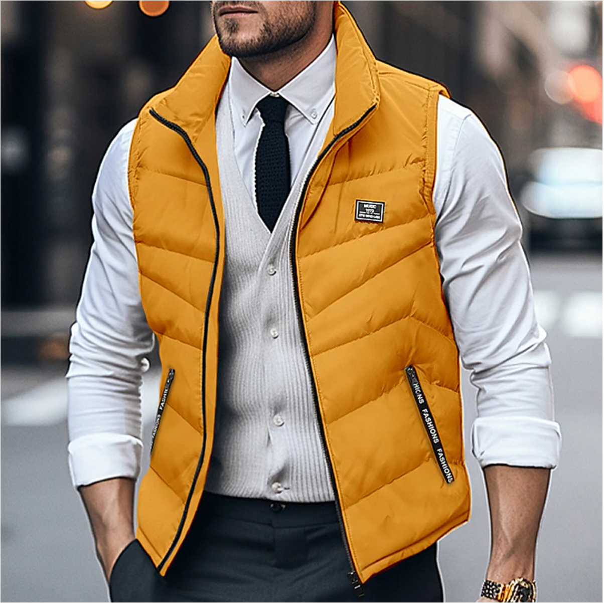 Sleeveless Quilted Vest with Zip For Men