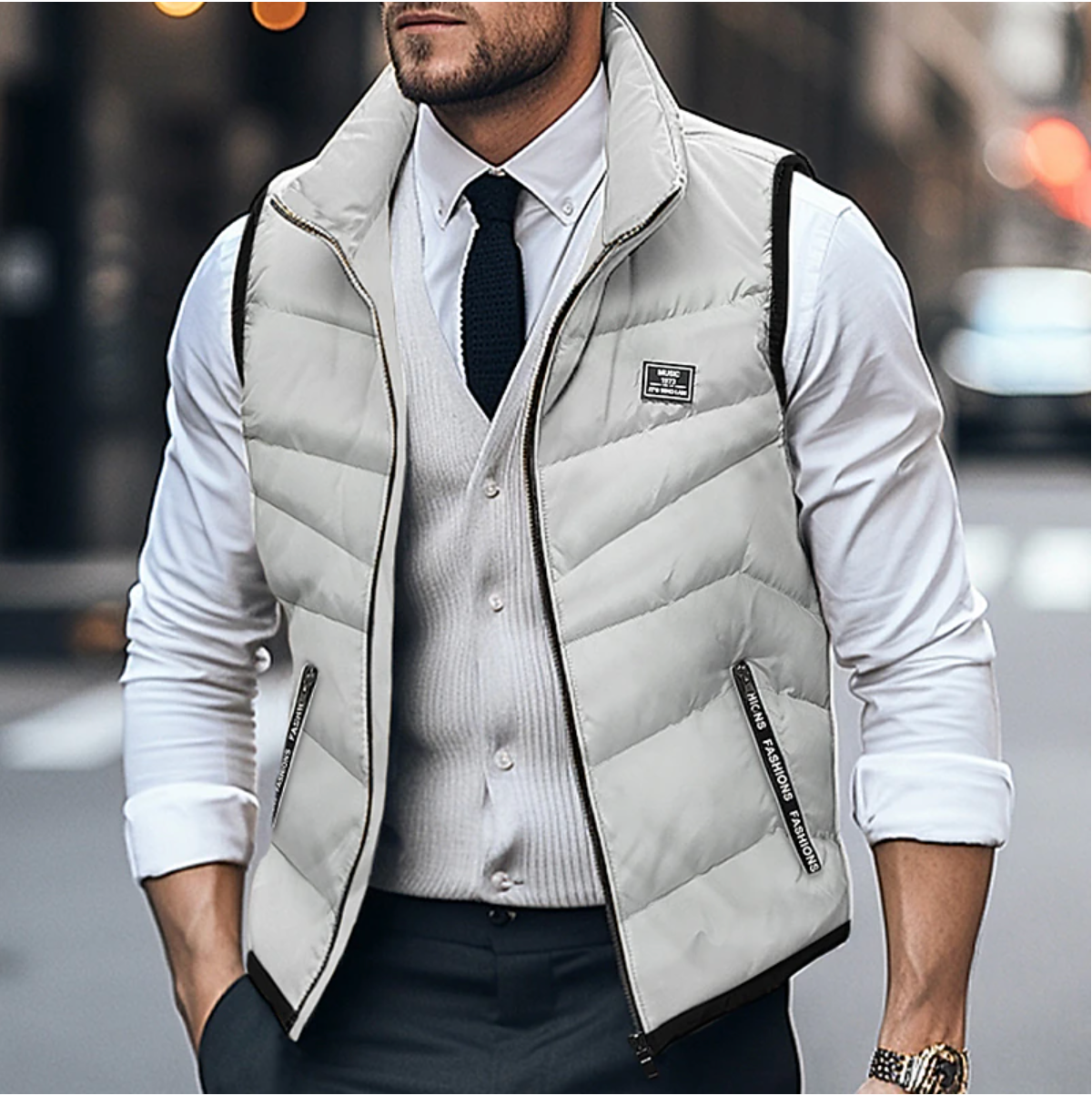 Sleeveless Quilted Vest with Zip For Men