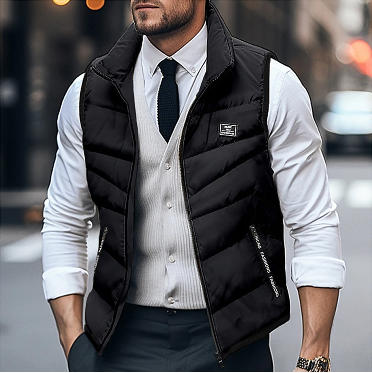 Sleeveless Quilted Vest with Zip For Men
