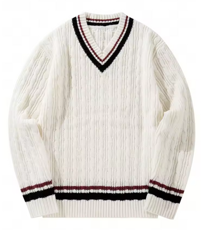 El Conde - V-neck knitted sweater for men, casual collegiate style for autumn and winter