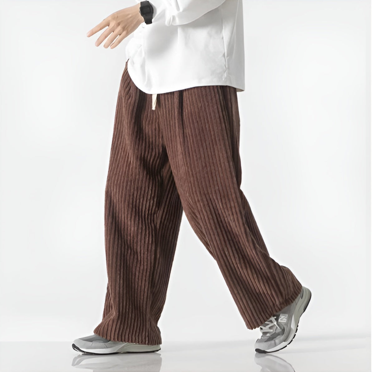 TrendAura Drift Relaxed Corduroy Pants - Densely Ribbed Texture For Depth And Elastic Drawstring Waist