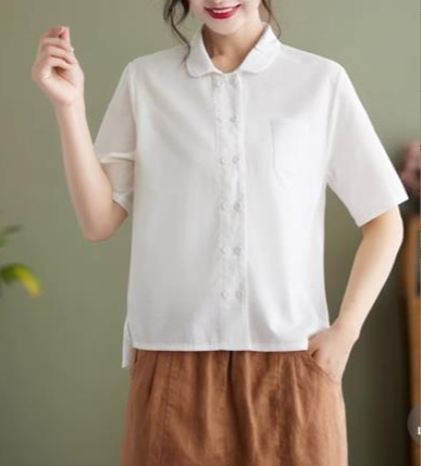 White Linen Shirt with Mid-Length Sleeve