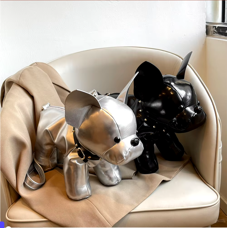 TrendAura Charlie Crossbody Bag - French Bulldog Shape With Sustainable Leather And Spiked Collar Detail