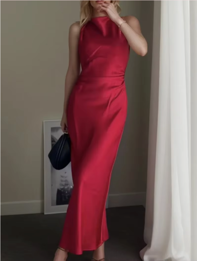 Nora Satin Long Dress With Hooded Neckline For Style Conscious Women Glamorous Evening Wear