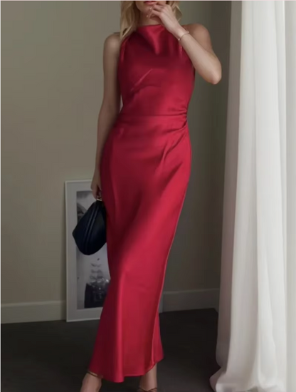 Nora Satin Long Dress With Hooded Neckline For Style Conscious Women Glamorous Evening Wear