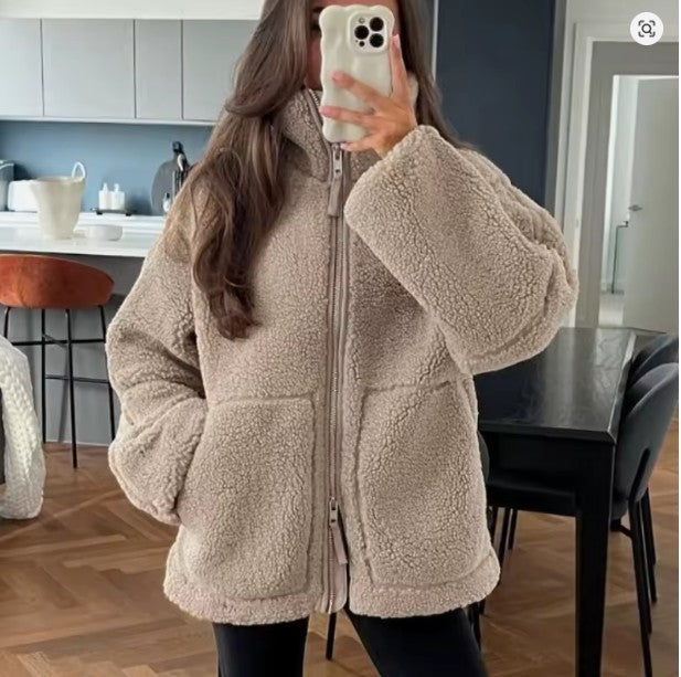 Marilyn Zip Sherpa Jacket For Women Warm Plush Fleece High Collar Hip Length Layering Ready