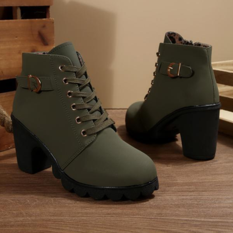 Women's Lace-Up Chunky Ankle Boots with Sturdy Sole and Versatile Style
