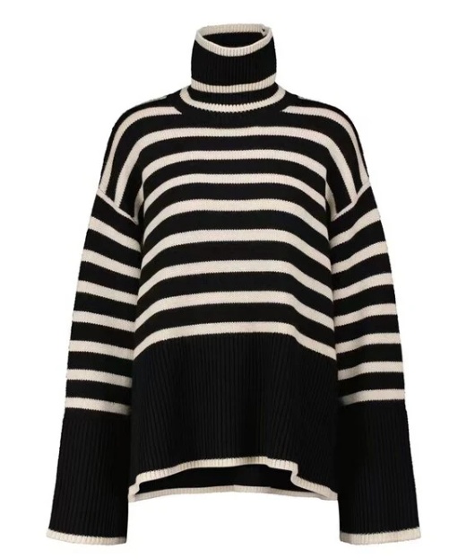 Nami Striped Turtleneck For Women Cozy Soft Knit Flattering Fit Versatile Office Casual Wear