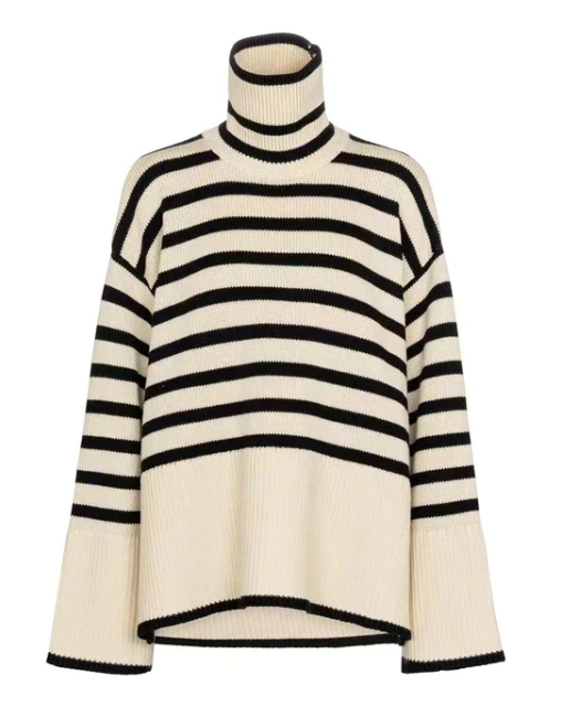 Nami Striped Turtleneck For Women Cozy Soft Knit Flattering Fit Versatile Office Casual Wear