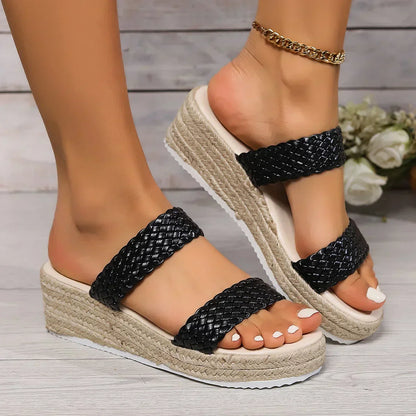Women's Woven Platform Flat Sandals with Adjustable Straps and Cushioned Insole