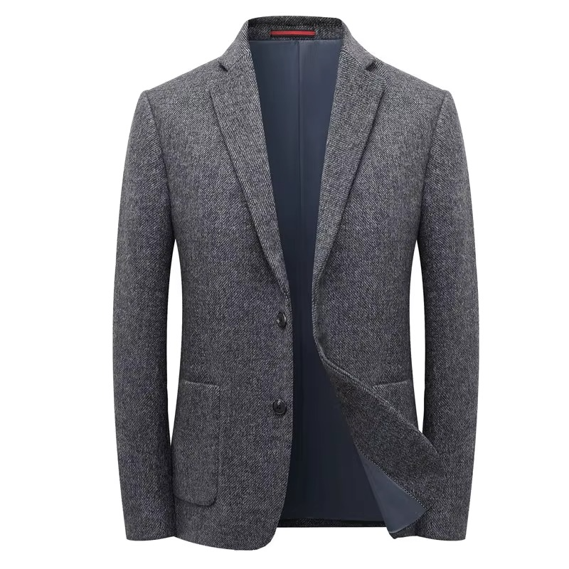 TrendAura Mens Elegant Wool Tweed Blazer Beige Coffee Gray Business Casual Winter Jacket