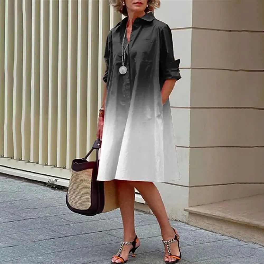Women's shirt dress online A - buttoned - long sleeves - classic collar - knee length