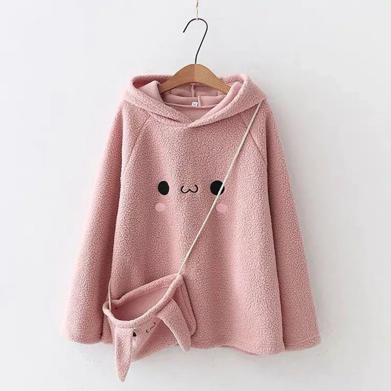 TrendAura Bunzie Hoodie - Ultra Plush Fleece With Relaxed Oversized Fit Free Crossbody Bag Included