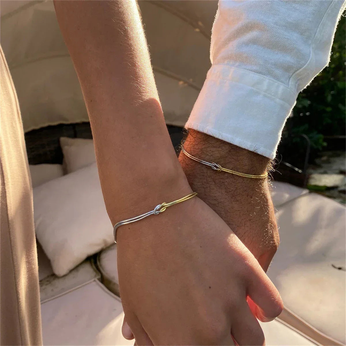 Moonkissed Valentine Link Bracelet Gold Plated Stainless Steel Delicate Knot Gift For Her