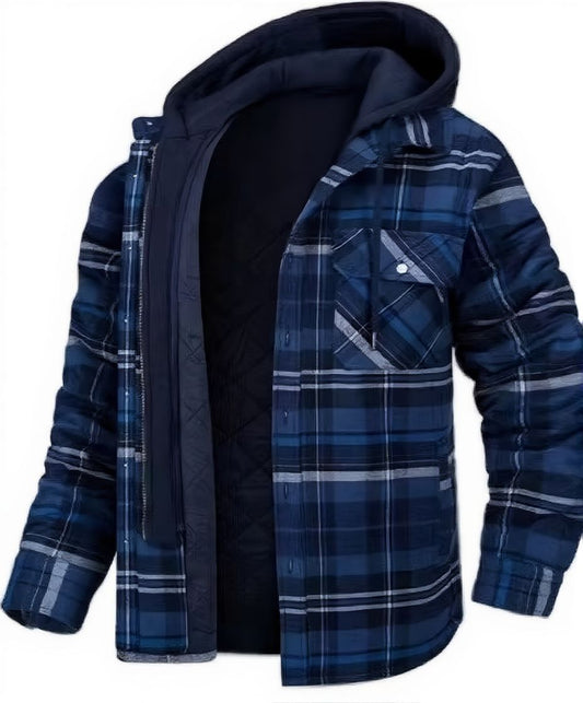 Mens Winter Thick Hooded Plaid Jacket Warm Insulated Casual Trendy Outerwear TrendAura