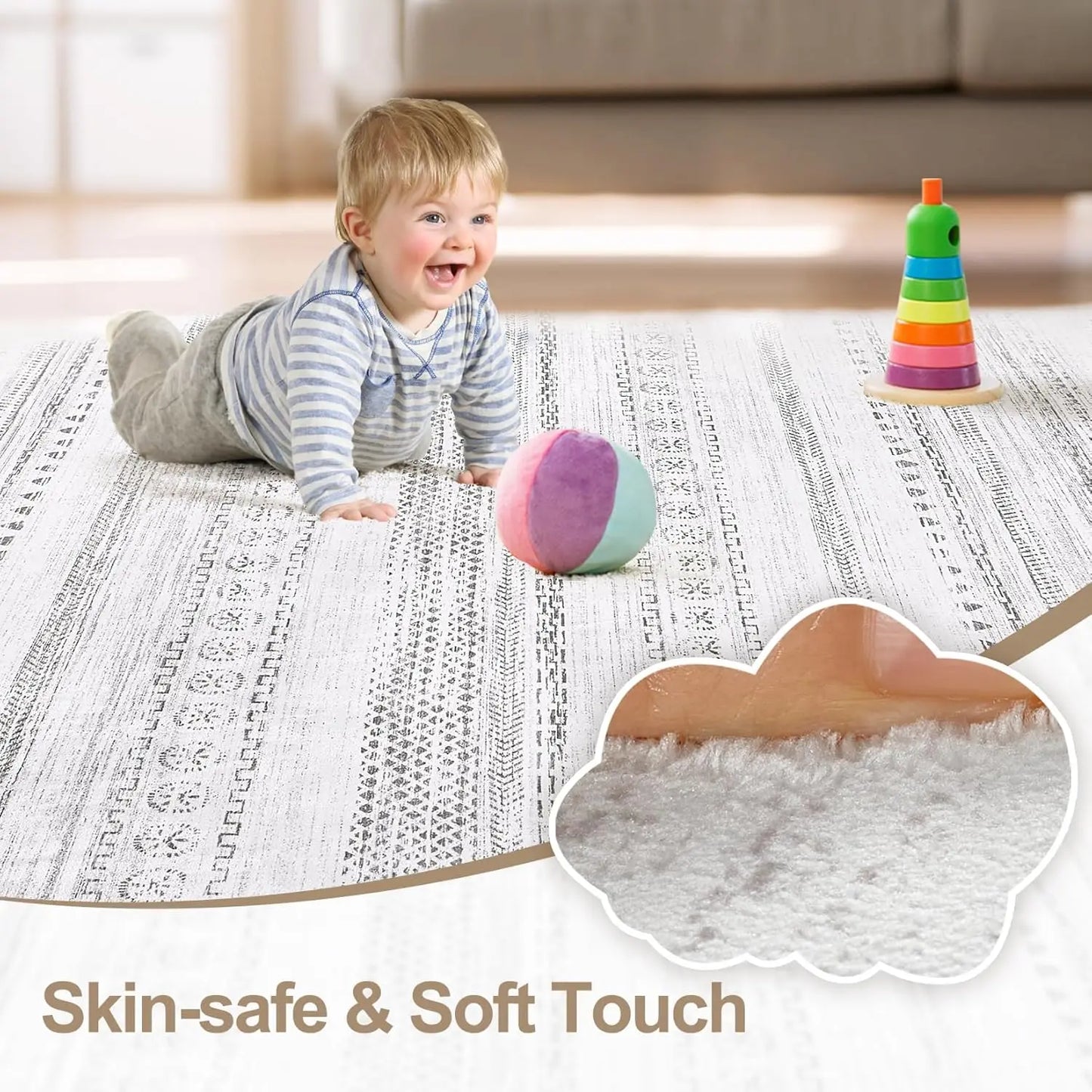 Washable Boho Farmhouse Bohemian Neutral Large Moroccan Geometric Soft No Slip Indoor Thin Floor Carpet for Bedroom Under Dining