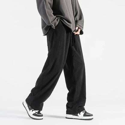 TrendAura Metro Merit Corduroy Pants With Elastic Waistband Relaxed Straight Fit Durable Stitching