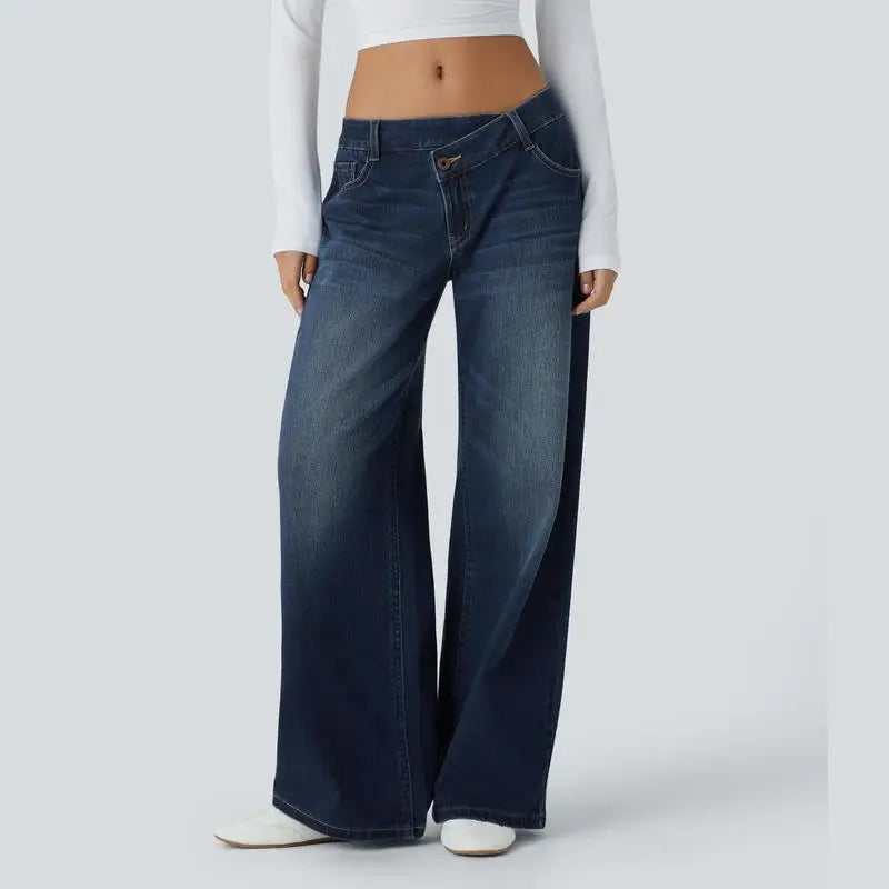 TrendAura Serenity Baggy Wide-Leg Jeans - Relaxed Comfort, Vintage Wash, Low Rise