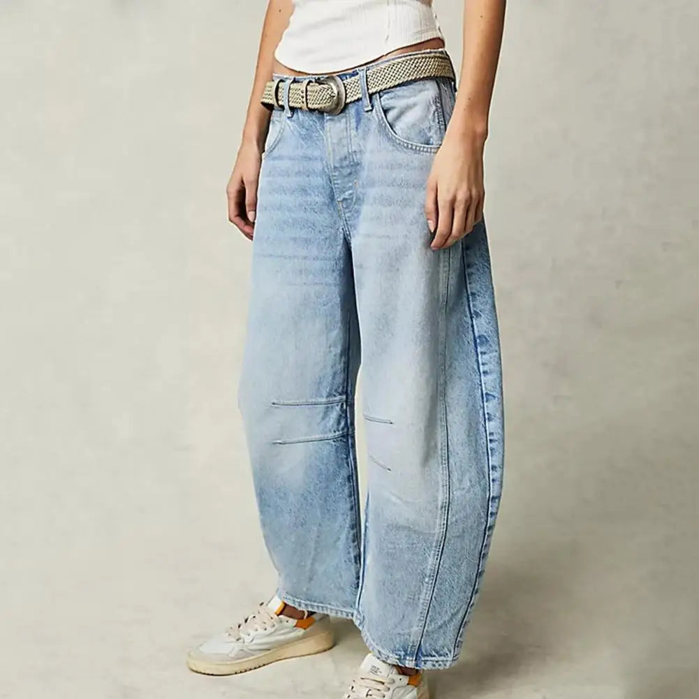 Women's Jeans – Relaxed Fit – Barrel Leg – Animal Print – Full Length – Denim