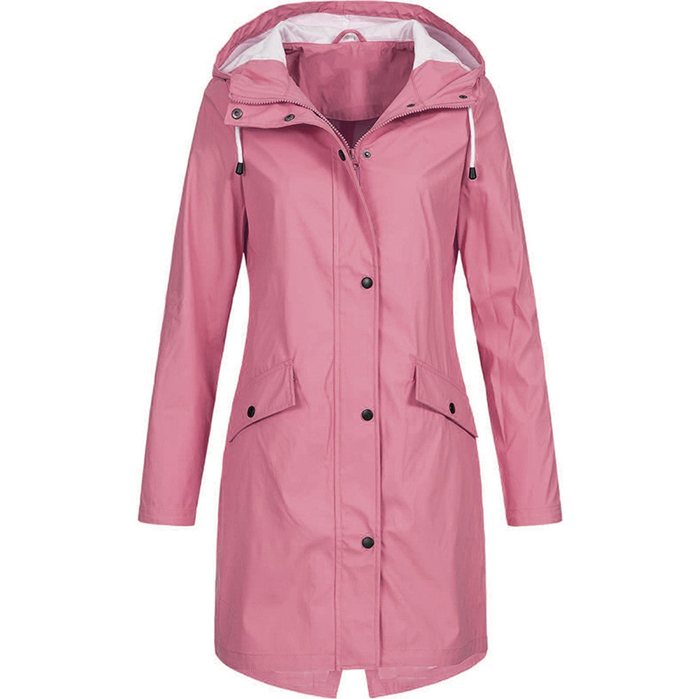 Women’s Rain Jacket – Water-Resistant – Relaxed Fit – Hooded – Mid-Thigh Length – Zip Front