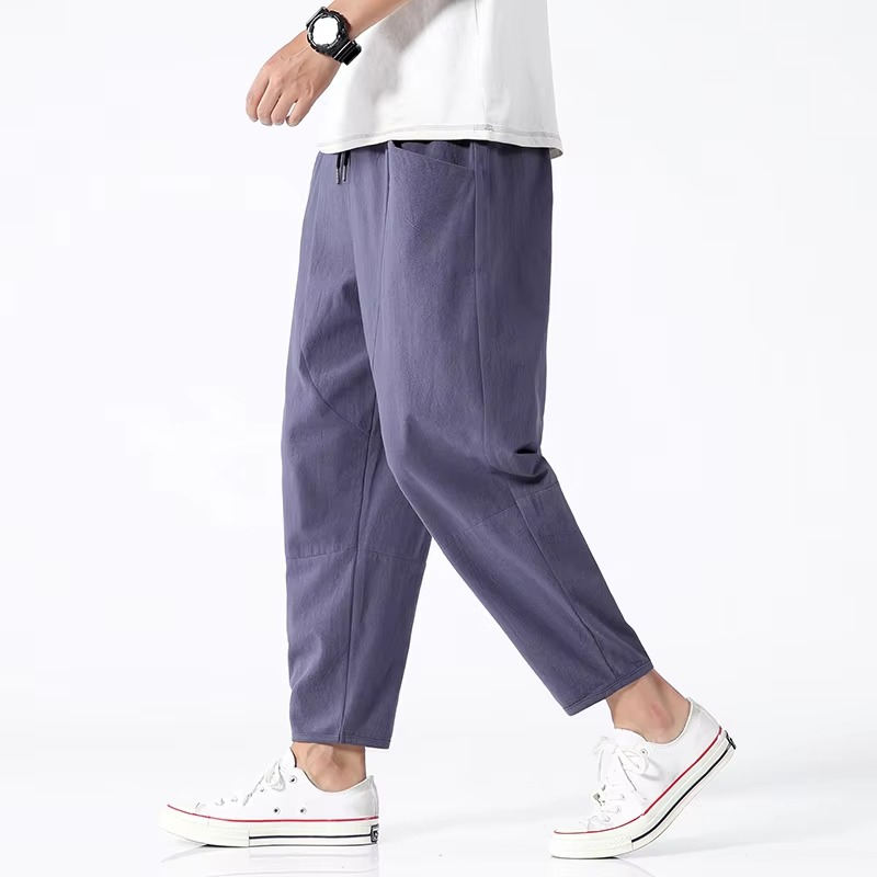 Men's 100 Percent Cotton Lightweight Ankle Length Casual Pants With Relaxed Fit For Summer By TrendAura