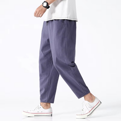 Men's 100 Percent Cotton Lightweight Ankle Length Casual Pants With Relaxed Fit For Summer By TrendAura