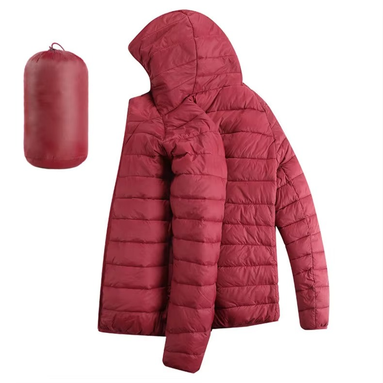 Men's Lightweight Hooded Cotton Down Jacket With Zip Pockets Casual Winter Parka