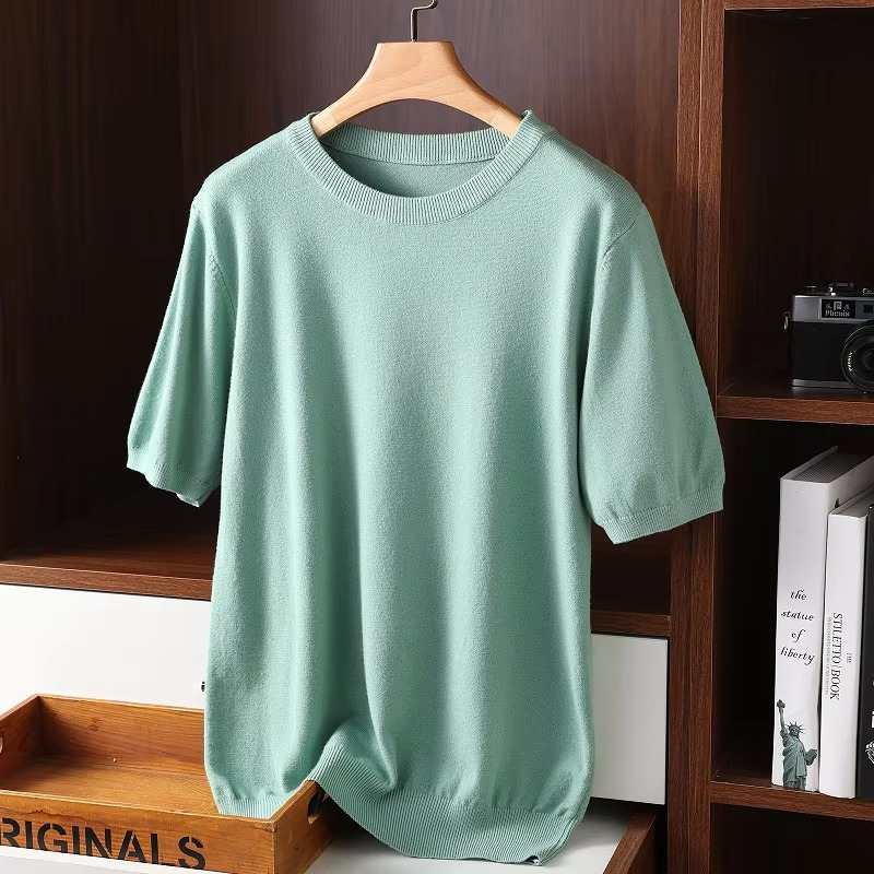 Mens Cashmere Short Sleeve O Neck Sweater By TrendAura Luxury Lightweight Knit For Everyday Comfort