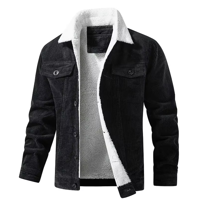 TrendAura Men's Navy Corduroy Fleece Lined Winter Jacket With Warm Lining And Casual Utility Style