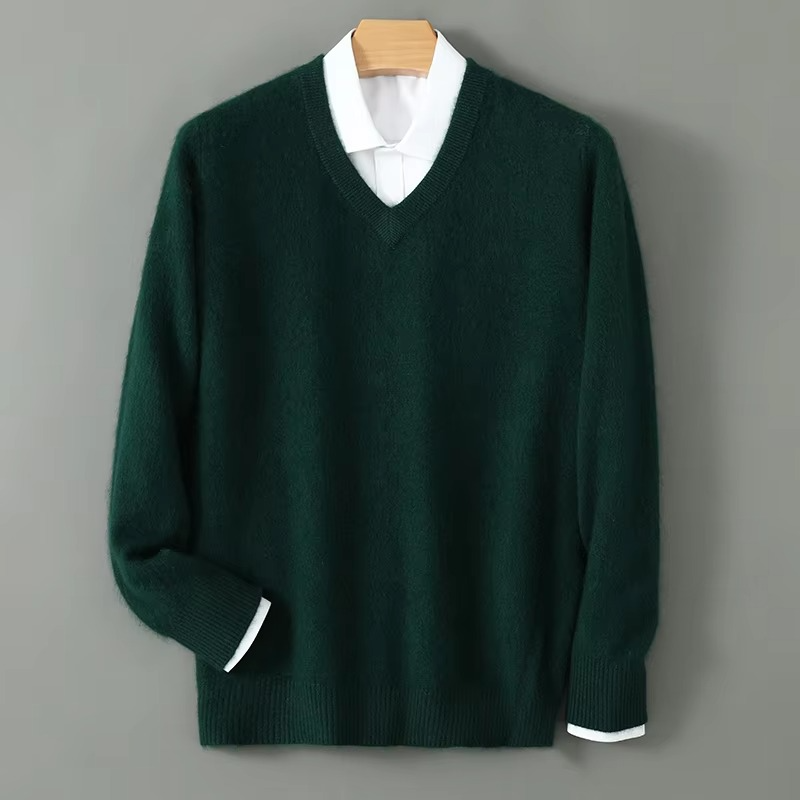 TrendAura Men's Winter Cashmere Blend V Neck Sweater Loose Fit Plus Size Knitted Pullover For Warmth