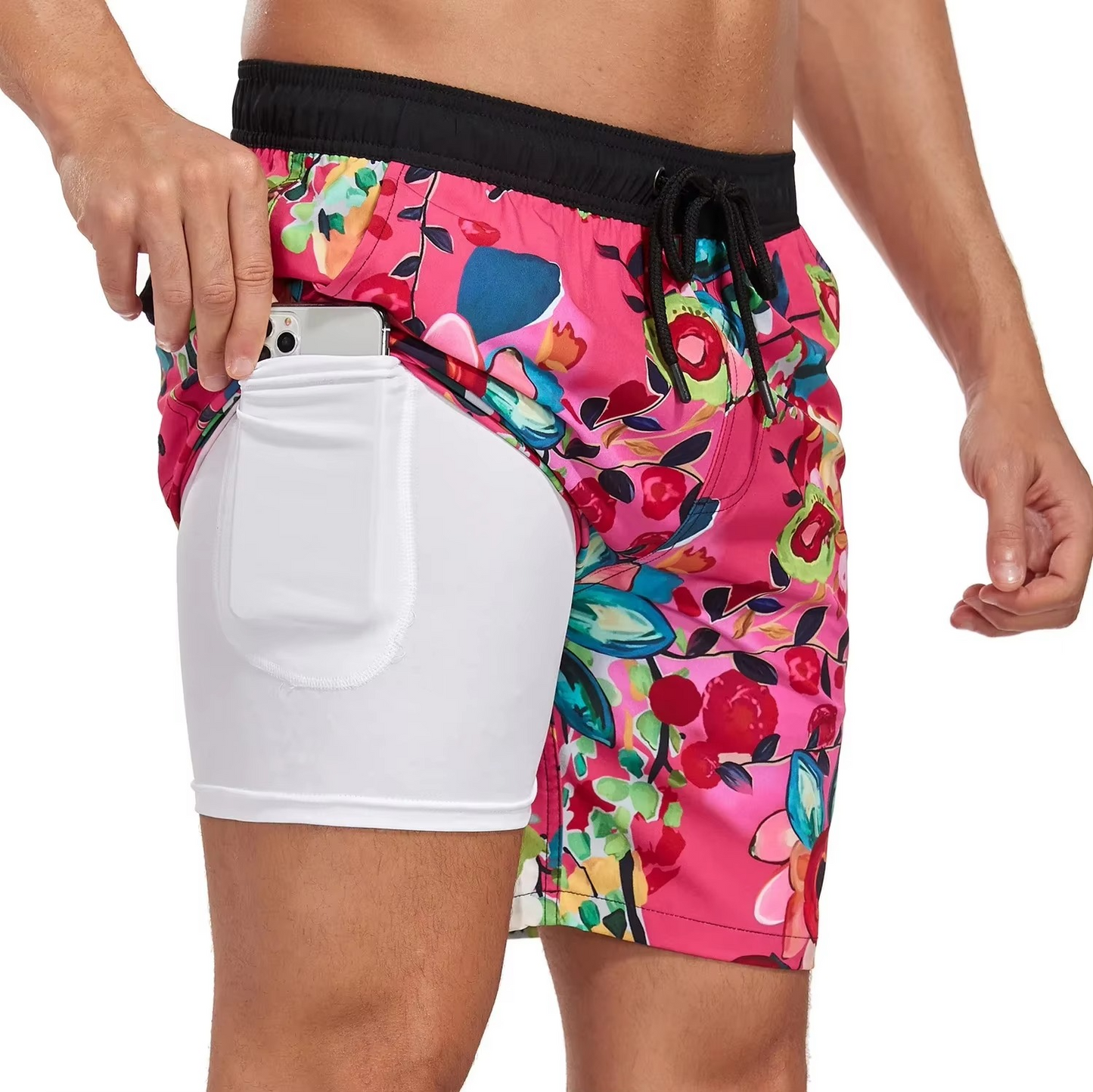 TrendAura Men's Gradient Beach Shorts Lightweight Milk Silk Fabric for Summer Vacation with Built In Phone Pocket