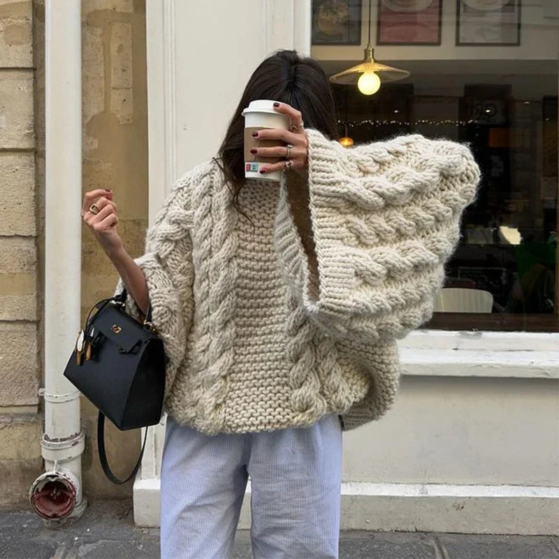 Oversized Knit Sweater For Women Cozy Warmth TikTok Viral Trendy Pullover All Day Comfort
