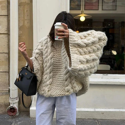 Oversized Knit Sweater For Women Cozy Warmth TikTok Viral Trendy Pullover All Day Comfort