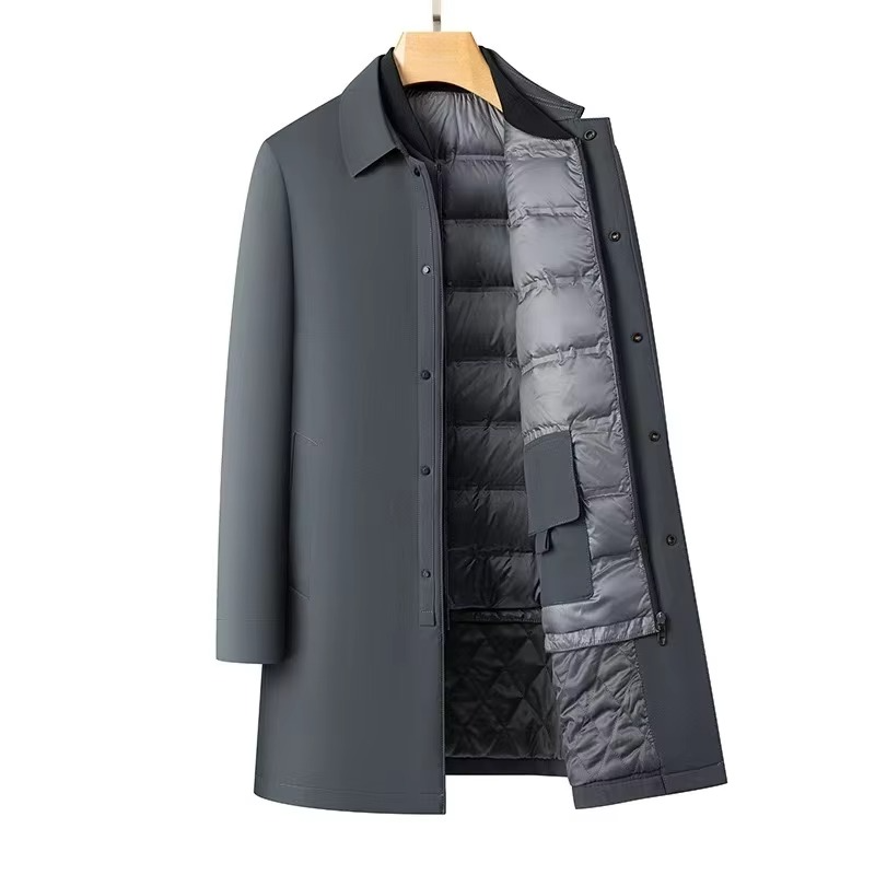TrendAura Men's Medium Length Down Jacket With Plush Lining And Detachable Inner Layer