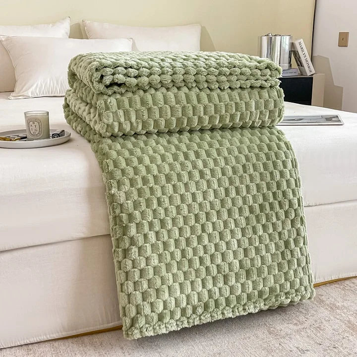 Yellow Plaid Velvet Blanket Soft Cozy Warm For Sofa Bed Adults Children Pets Versatile Throw