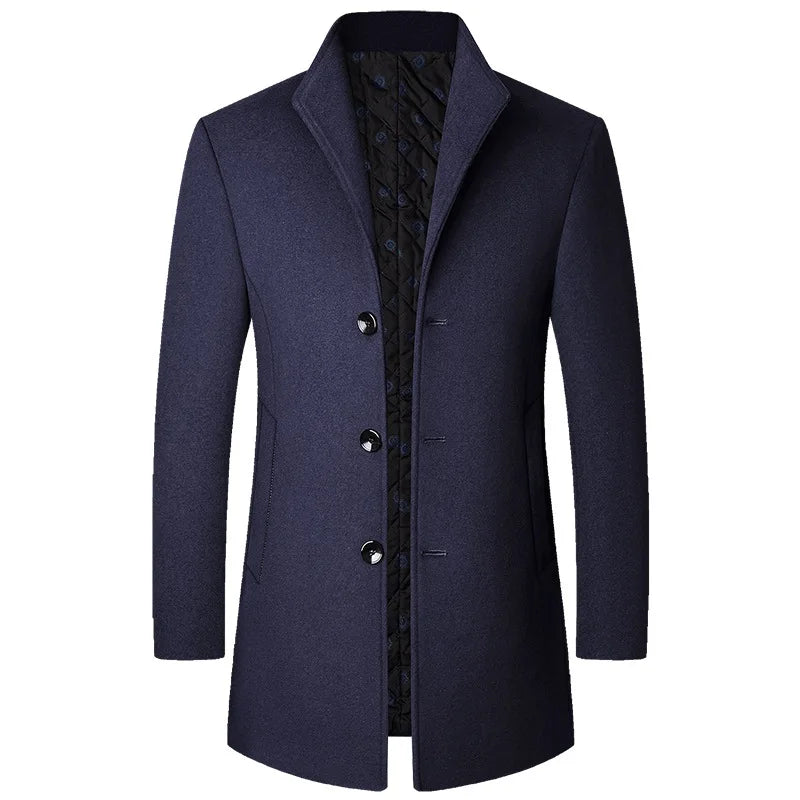 Mason Men's Long Overcoat With Buttons Elegant Tailored Winter Wool Coat By TrendAura