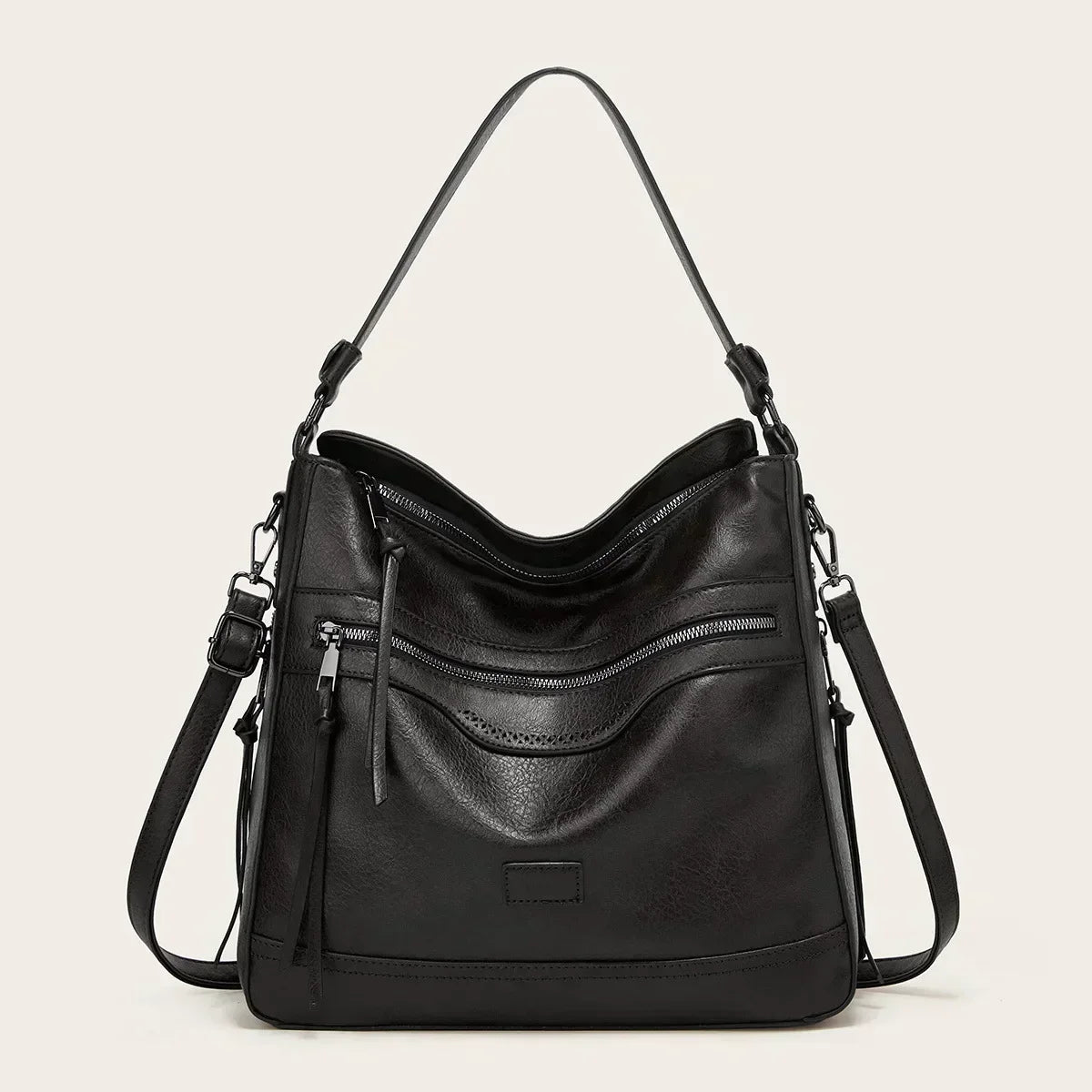 TrendAura Maureen Faux Leather Slouchy Hobo Bag - Adjustable Strap And Multiple Zip Compartments