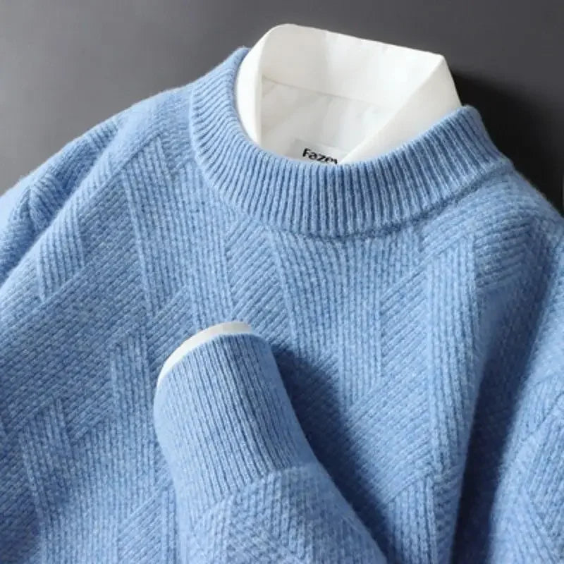 Caleb Mens Diamond Knit Sweater In Neutral Beige Soft Touch Knitwear For Casual Layering Essentials