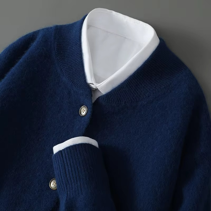 Mens Mink Cashmere Stand Collar Cardigan Sweater Loose Fit Knitted Coat Warmth And Business Casual Style