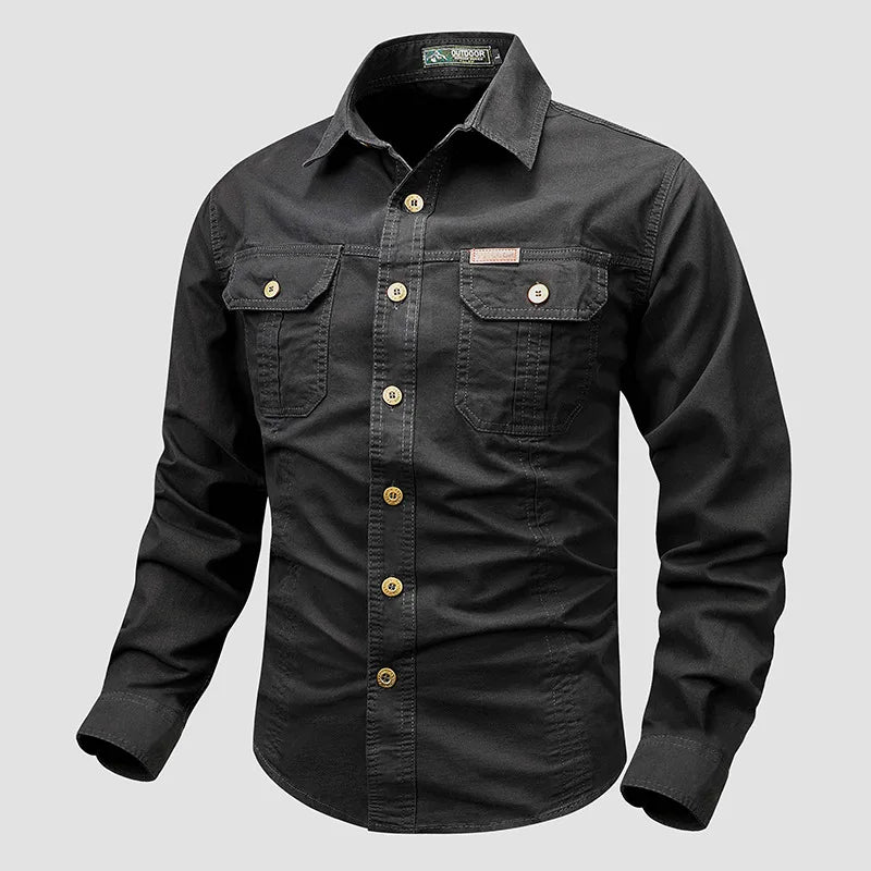 Gabriel Mens Outdoor Utility Button-Down Shirt With Durable Fabric And Utility Pockets TrendAura