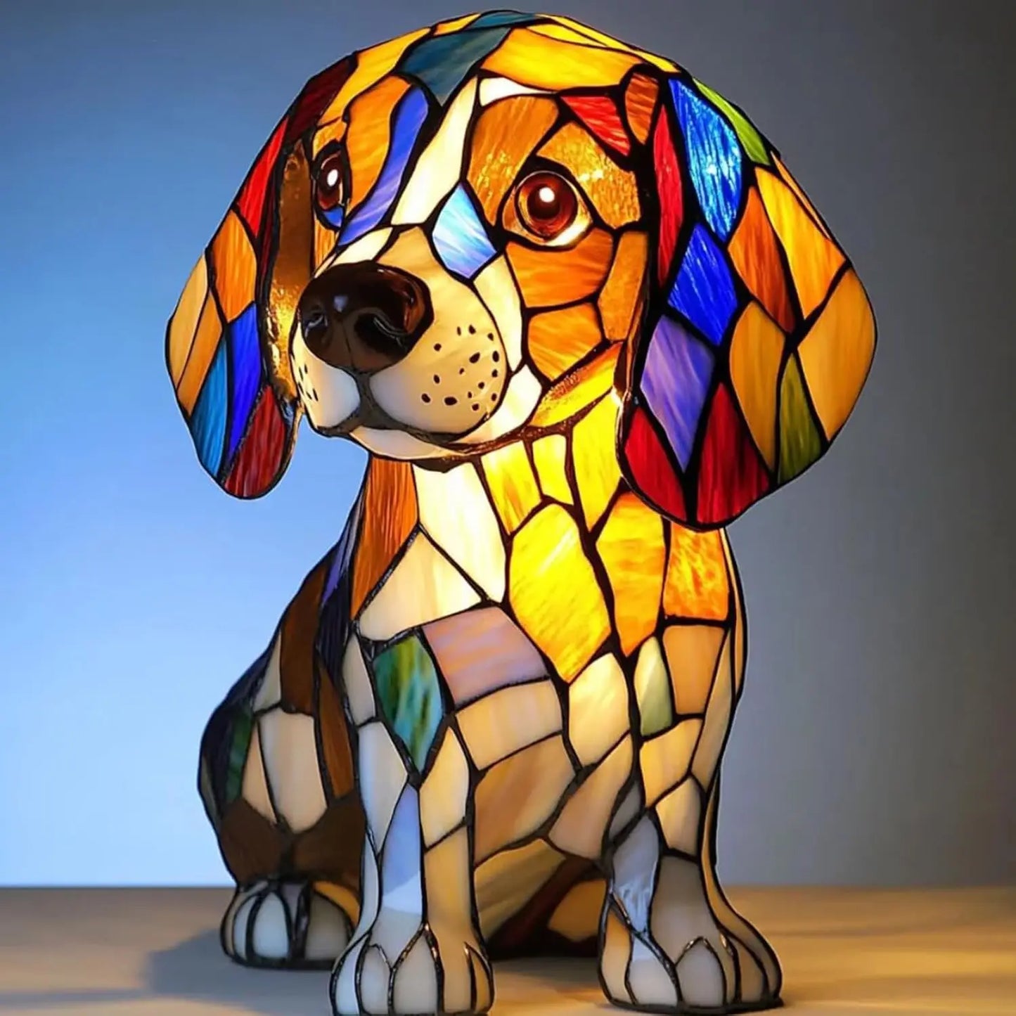 Art Nouveau Stained Glass Cat and Dog Table Lamp