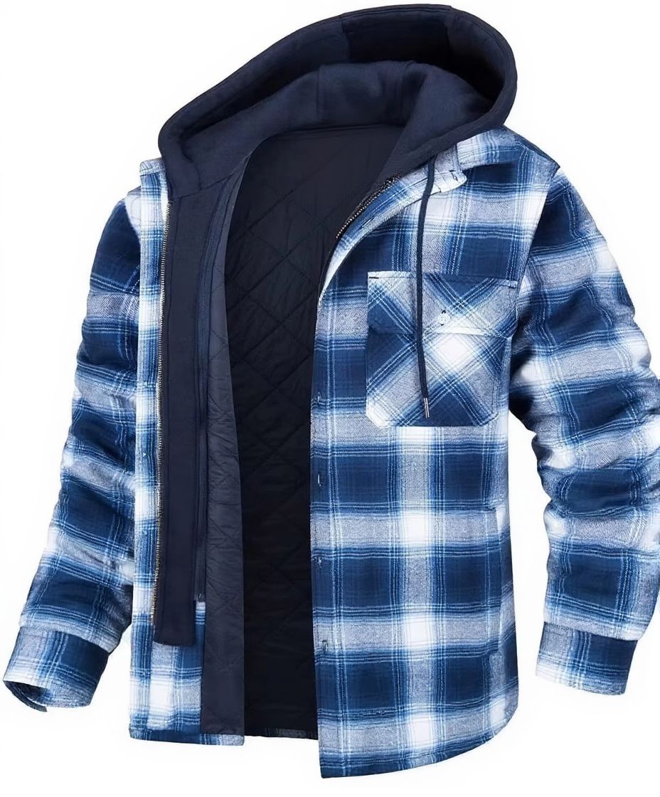 Mens Winter Thick Hooded Plaid Jacket Warm Insulated Casual Trendy Outerwear TrendAura