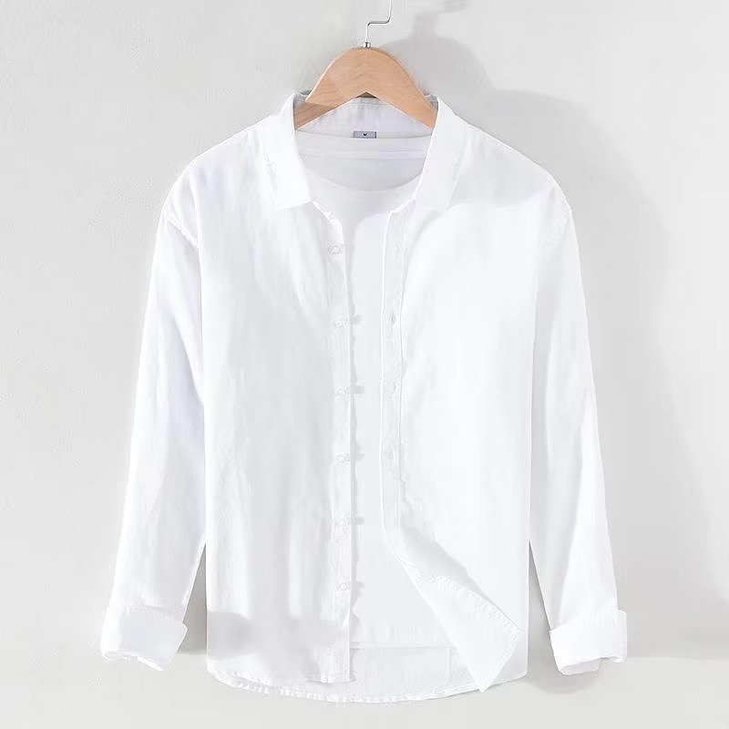 TrendAura Men's Vintage Linen Stand Collar Long Sleeve Shirt Lightweight Breathable Button Up M To 3XL