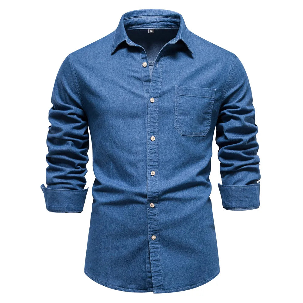 Hunter Mens Light Blue Denim Button Up Shirt For Casual Sophistication And Everyday Style By TrendAura
