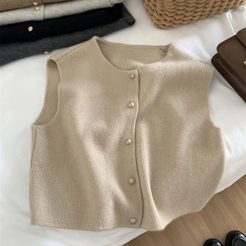TrendAura Hearthside Knit Vest for Women Cozy Yarn Knit Sleeveless Button Front Top